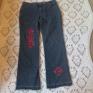 Women’s Style & Co. Jeans Flare Leg Raw Hem 16W Petite Floral Patches Tummy
